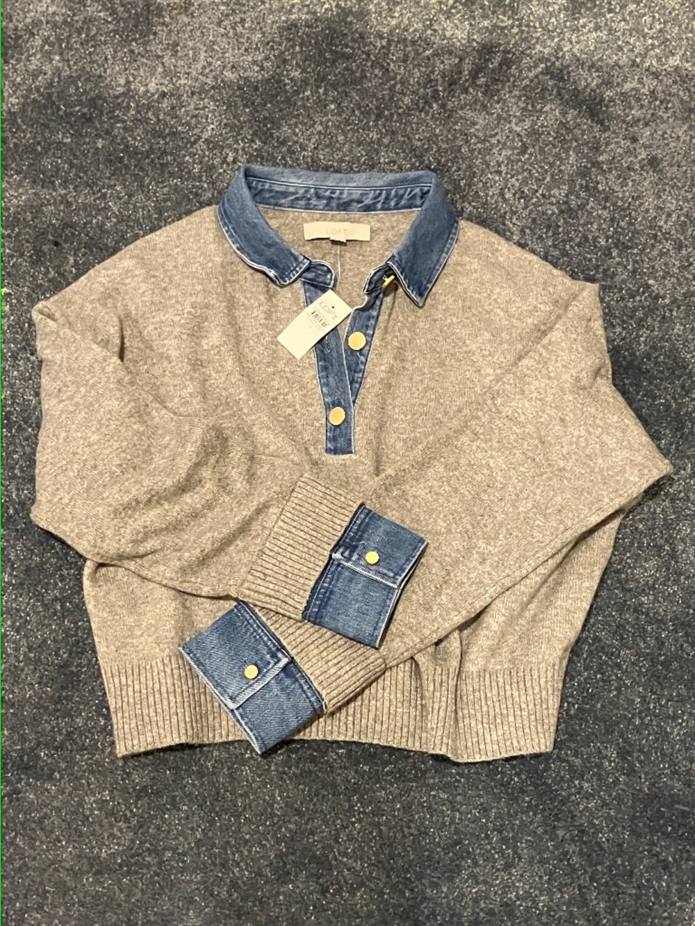 NWT LOFT Denim Trim Henley